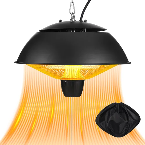 Glooglitter Calentador colgante de patio de 1500 W, calentador de techo eléctrico infrarrojo colgante con bolsa de almacenamiento, calentamiento
