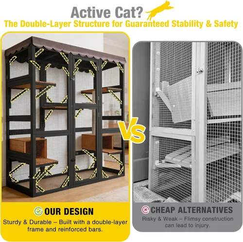 Miniatura 3 de Aivituvin Catio - Casa para gatos con ventana grande para gatos al aire libre, jaula para gatos con poste rascador para gatos, techo de lona, 7