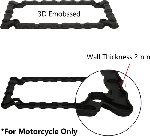 Miniatura 3 de LPF245-BK 3D estilo cadena de bicicleta Zinc Metal mate negro acabado marco de matrícula de motocicleta