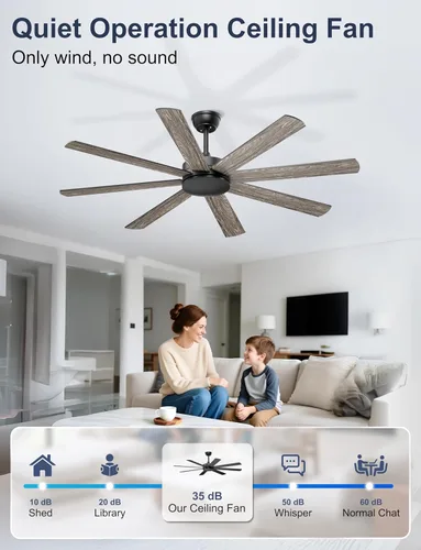 Miniatura 5 de Ventiladores de techo de 60 pulgadas sin luces, ventilador de techo negro moderno, control remoto/aplicación, ventilador de techo silencioso
