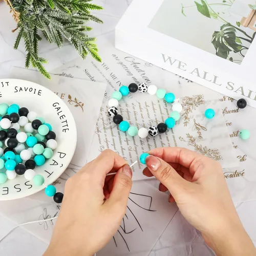 Miniatura 4 de Whaline 105 cuentas de silicona de 0.472 in con estampado de vaca, cuentas redondas de silicona sueltas de silicona para manualidades, collares