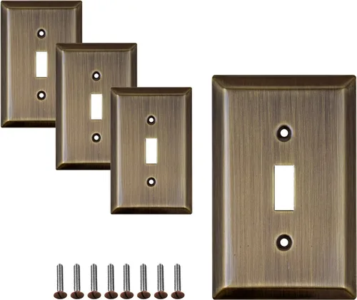 | Placas de pared decorativas clásicas de latón antiguo | Enchufe eléctrico y cubiertas de interruptor | Estilo: palanca de 1 banda (paquete de 4)