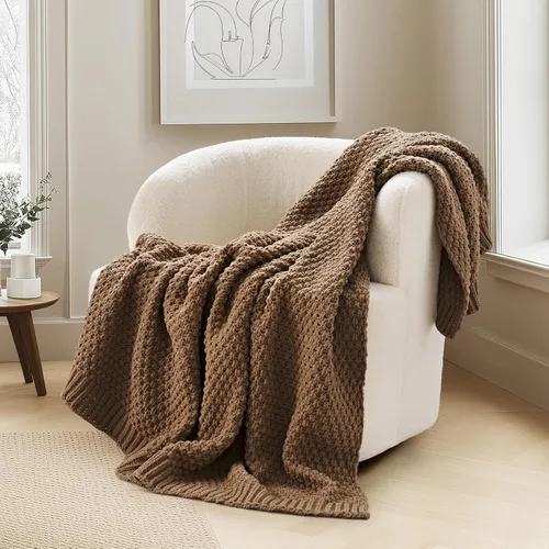 Miniatura 31 de EVERGRACEHOME Manta de punto de chenilla gruesa para sofá, suaves y lujosas mantas de punto con punto musgo para cama, acogedoras mantas decorativas