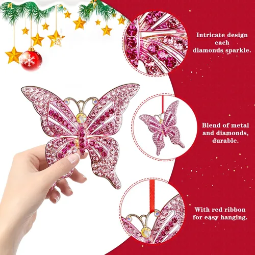 Miniatura 6 de WhatSign Adorno de Navidad de mariposa 2025 – Adornos colgantes brillantes de monarca para decoración de árbol de Navidad, regalos de recuerdo