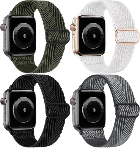 Miniatura 42 de Paquete de 4 correas elásticas Solo Loop compatibles con Apple Watch de 1.496 pulgadas, 1.575 pulgadas, 1.614 pulgadas, 1.654 pulgadas, 1.732