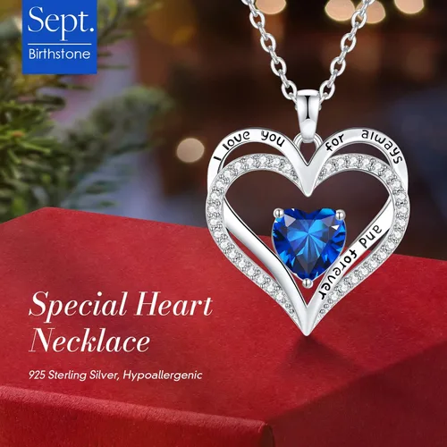 Miniatura 100 de CDE Collares de piedra natal para mujer, plata de ley 925, collar con colgante de corazón para siempre, Navidad, cumpleaños, aniversario, día de San