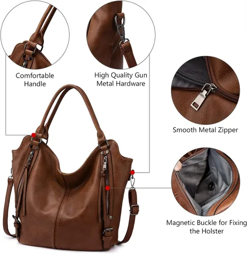 Miniatura 2 de Bolso Hobo oculto para mujer, de piel sintética, bolso cruzado de hombro, bolsa grande con funda desmontable