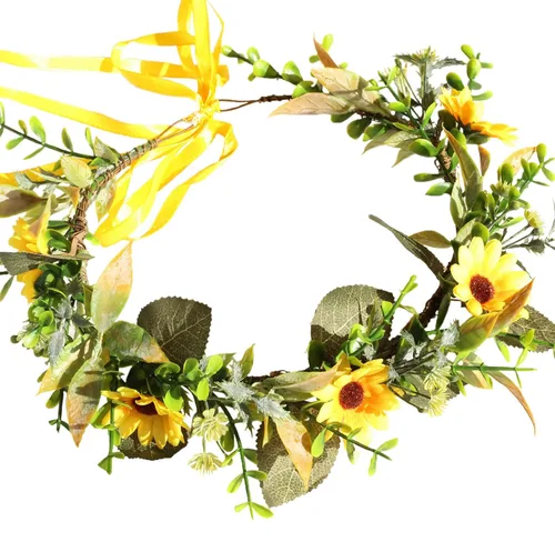 Miniatura 25 de Corona floral para mujer, diadema floral para el cabello, corona de flores, halo bohemio, fiesta, baile de graduación, fotos