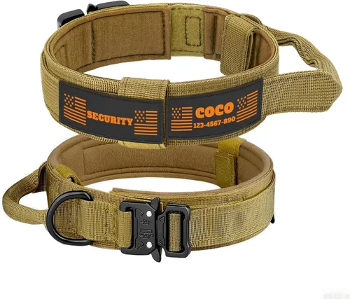 Miniatura 8 de Collar táctico personalizado para perro con parches de nombre y números, collar de perro personalizado con hebilla de metal de liberación rápida