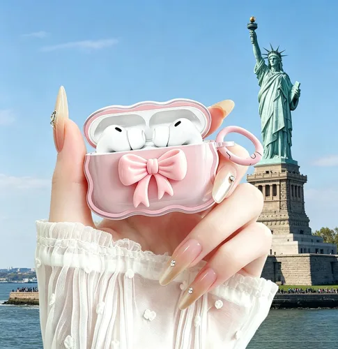 Miniatura 8 de Bonita funda transparente para AirPods Pro 2/1 Gen, diseño de lazo 3D femenino, funda protectora y a prueba de golpes de TPU suave Kawaii para Apple