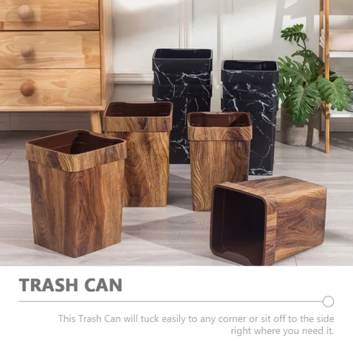 Miniatura 3 de Cabilock Contenedor de basura para adornos, papelera de madera con patrón de mármol, contenedor de basura de plástico, cubo de papel higiénico