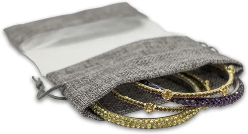 Miniatura 3 de TheDisplayGuys For Your Modern Living Paquete de 12 bolsas de regalo medianas de lino, arpillera y organza con cordones (5x7 pulgadas, gris)