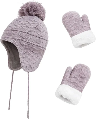 Miniatura 23 de Conjunto de guantes y gorro de invierno para niños, gorro de forro polar cálido, gorro de punto y guantes para niños y niñas