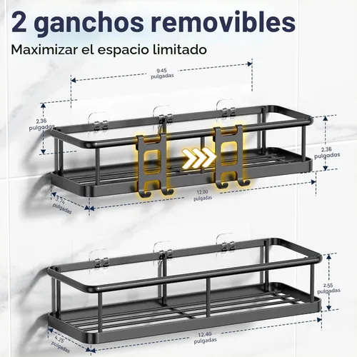 Miniatura 7 de YASONIC Organizador de ducha adhesivo, estantes de ducha a prueba de óxido para ducha interior, organizadores de baño de gran capacidad y Negro
