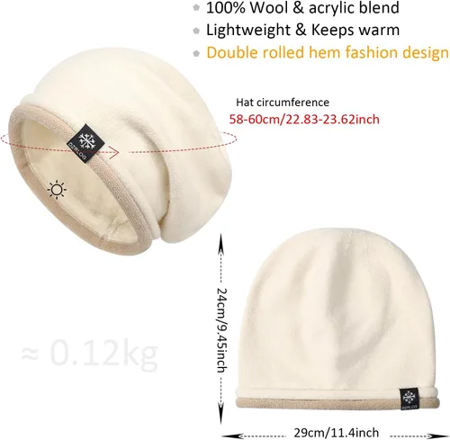 Miniatura 3 de DANMY Gorro de punto holgado de cachemira para mujer, gorro de lana suave y cálida para invierno