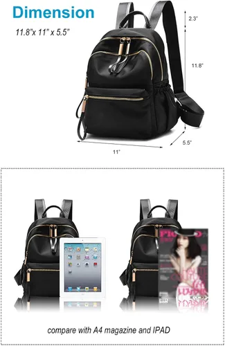 Miniatura 3 de Wraifa Mochila pequeña Oxford impermeable para mujer, mochila escolar para niñas, 111 Small Size Black, S