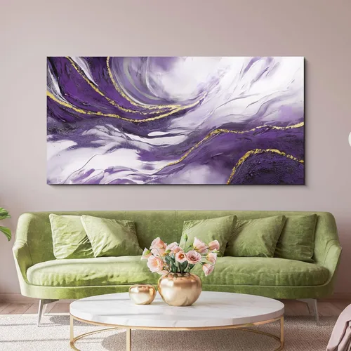 yiijeah Arte de pared grande para sala de estar, lienzo para sala de estar, lienzo abstracto morado y dorado, decoración de pared de marco moderno