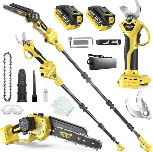 Miniatura 9 de Sierras de poste eléctricas 2 en 1 para recortar árboles, mini motosierra inalámbrica de 8 pulgadas con poste de extensión, motor sin escobillas