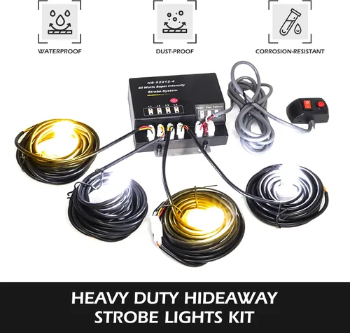 Miniatura 2 de Kit de luces estroboscópicas de emergencia escondidas, 4 bombillas HID, 13 patrones intermitentes, cable de 16 pies con controlador de faros