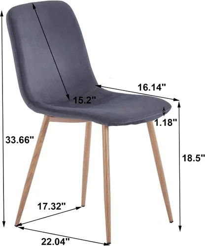 Miniatura 2 de asunflower Juego de 4 sillas de comedor de terciopelo con patas de metal, color gris, sillas de comedor modernas de mediados de siglo para reuniones