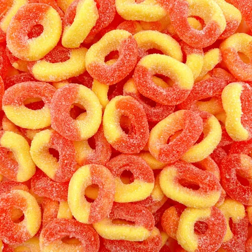 Peach Rings - Gomitas de caramelo de goma | Bolsa de 1 libra | Dulces agridulces clásicos | Anillos de goma con textura masticable | Gomitas