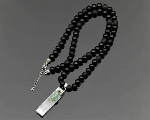 Miniatura 142 de Colgante de turmalina cruda natural, Collar de cuentas de ónix negro genuino, Collar de piedra negra, Collar de piedras preciosas, Cuentas de 0.315