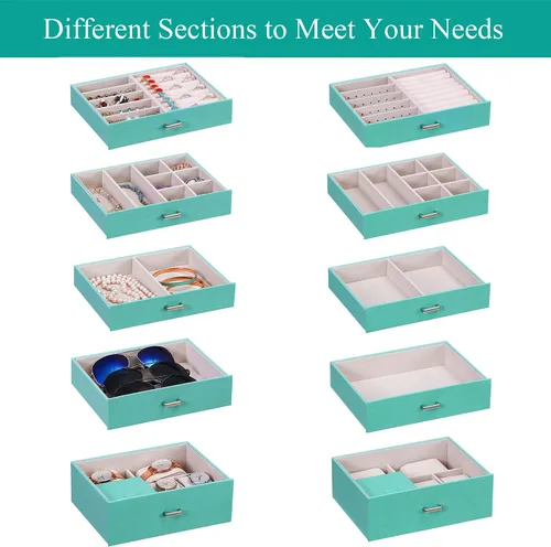 Miniatura 4 de ANWBROAD Joyero grande de 6 niveles, organizador de joyas, caja de almacenamiento con espejo de cerradura, caja de joyería para niñas, para aretes