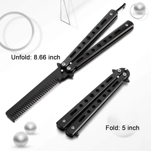 Miniatura 2 de 2 peines de acero inoxidable plegables para práctica, herramientas de peinado para deportes al aire libre (negro, plateado)