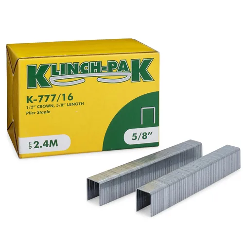 Miniatura 7 de K-777/12, 1/2 pulgada de pierna x 1/2 pulgada de ancho con corona de alicates galvanizados de alta resistencia, 2400 por paquete, para bandejas