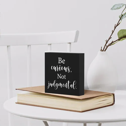 Miniatura 6 de mmiishe Letrero de madera inspirador decorativo motivacional con texto en inglés «Be Curious Not Judgmental», caja de madera para el hogar