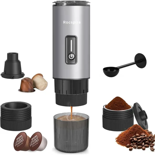 Miniatura 8 de Cafetera de café espresso portátil 3 en 1 de 20 bares, de acero inoxidable, se adapta a cápsulas de café molido y Nespresso USB-C recargable