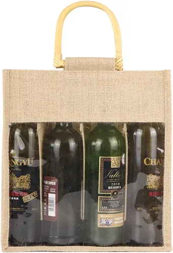 Miniatura 10 de Vpang Bolsa ecológica para botella de vino de arpillera con mango de bastón, bolsa de yute para embalaje de regalo, dulces, decoraciones navideñas