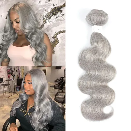 Miniatura 15 de Paquetes de Cabello Humano Ondulado Gris (10 pulgadas?1PC) 9A Paquetes de Tejido de Cabello Humano Brasileño Remy 100% Extensiones de Trama