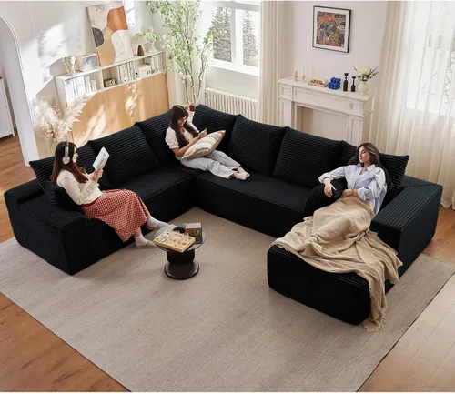 Miniatura 21 de Sofá modular de nube de 140 pulgadas para sala de estar, sofá modular de asiento profundo, juego de sofás de pana grandes y cómodos con espuma