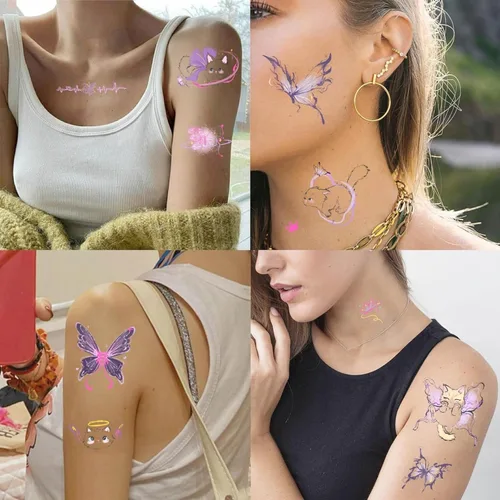 Miniatura 5 de 10 hojas de tatuajes temporales de mariposa de dibujos animados para niños, tatuajes temporales, calcomanías de tatuajes temporales, lindos