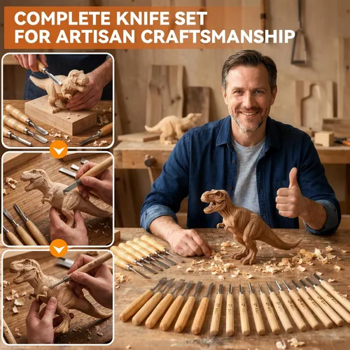 Miniatura 4 de WAYCOM Juego de cuchillos de madera de 24 piezas, kit de tallado de madera, juego de cinceles profesional, incluyendo pequeño, medio, tamaño grande