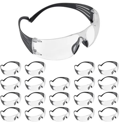3M Gafas de seguridad, SecureFit, paquete de 20, ANSI Z87, lente transparente antivaho y marco transparente, patillas flexibles, pómulos altos,
