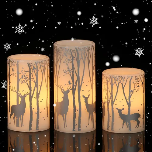 Miniatura 13 de Eldnacele Árbol Verde Decoración Navideña Velas Sin Llama Parpadeantes con Temporizadores Diarios Automáticos, Velas LED Operadas con Pilas, Cera