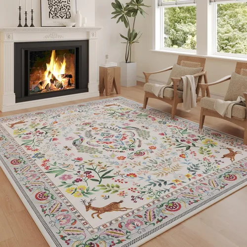 Miniatura 48 de Rugcomf Alfombra de pasillo lavable para cocina 2'6''x8' Alfombra de pasillo para entrada interior floral antideslizante alfombra suave para Azul
