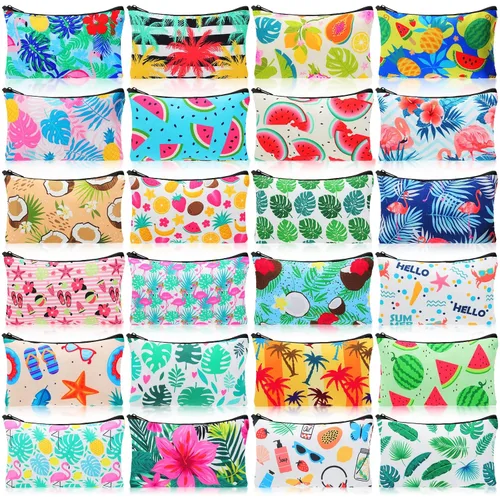 Miniatura 14 de 24 piezas bolsas de maquillaje a granel, bolsas de cosméticos de lona, organizador de bolso, bolsa cosmética con cremallera, bolsa de tocador