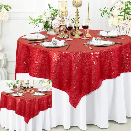 Miniatura 59 de ShinyBeauty Mantel Cuadrado Pequeño de 36 x 36 Pulgadas Mantel de Lentejuelas Azul Bebé Cubierta de Mesa con Purpurina Superposición Cuadrada