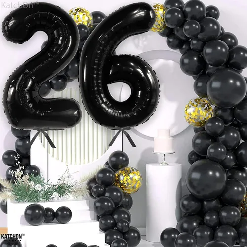 Miniatura 7 de KatchOn, Globos gigantes del número 26, color negro, 40 pulgadas, globos negros de cumpleaños del número 26 para decoración de cumpleaños de 26