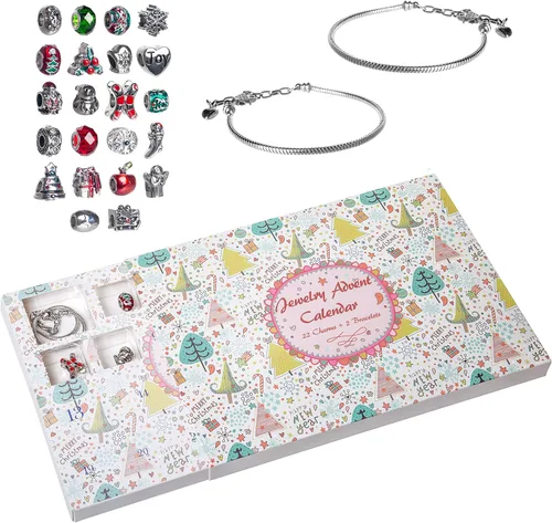 Miniatura 6 de Red Co. Calendario de Adviento de Navidad con 2 pulseras y 22 dijes únicos, juego de joyas – 24 regalos en total para hija, sobrina, nieta