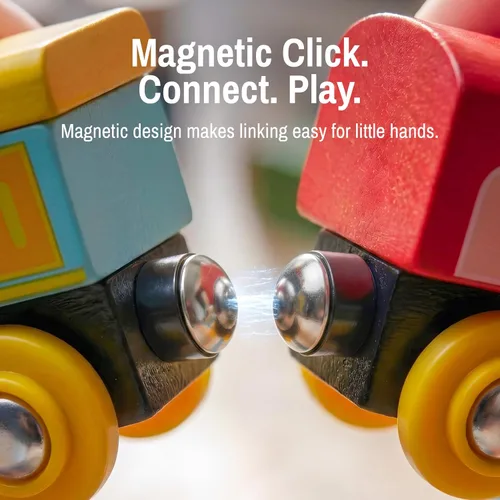 Miniatura 2 de Montessori - Juego de juguetes de tren de madera para niños, 12 vagones magnéticos de tren con caja de regalo de almacenamiento, juguete educativo