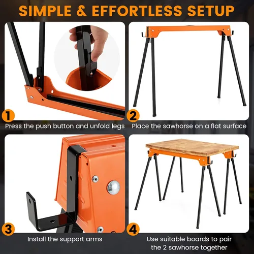 Miniatura 3 de S AFSTAR Saw Horses - Juego de 2 mesas de trabajo plegables, ligeras y portátiles, paquete doble con mango práctico, cada uno soporta hasta 1322