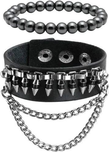 Miniatura 9 de Eigso Pulseras de cuero punk rock para hombres y mujeres, estilo retro, vintage, cadena de los años 80, para hombre y mujer