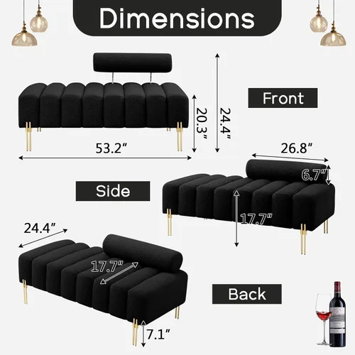 Miniatura 2 de NIOIIKIT Sofá loveseat moderno de 53.2", sofá de acento tapizado con patas doradas y respaldo ajustable, pequeños sofás de felpa teddy para Peluche