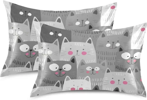 Miniatura 2 de Fundas de almohada de satén con diseño de gato transpirable para cabello y piel, sin cremallera, con cierre de sobre para sofá cama, tamaño estándar