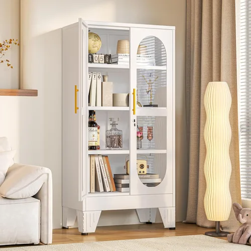 Miniatura 23 de PAOFIN Vitrina de Exhibición con Cerradura de 47" de Alto con Puerta de Vidrio, Gabinetes de Metal con 3 Estantes Ajustables, Gabinete Vitrina