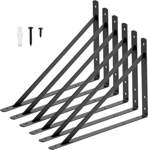 Miniatura 20 de HOME MASTER HARDWARE Soportes de estante resistentes de 12 x 8 pulgadas, capacidad de carga: 600 libras, soportes de metal negro de 90 grados